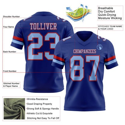 Custom Royal Light Blue-Red Mesh Authentic Football Jersey - Sky-Custom