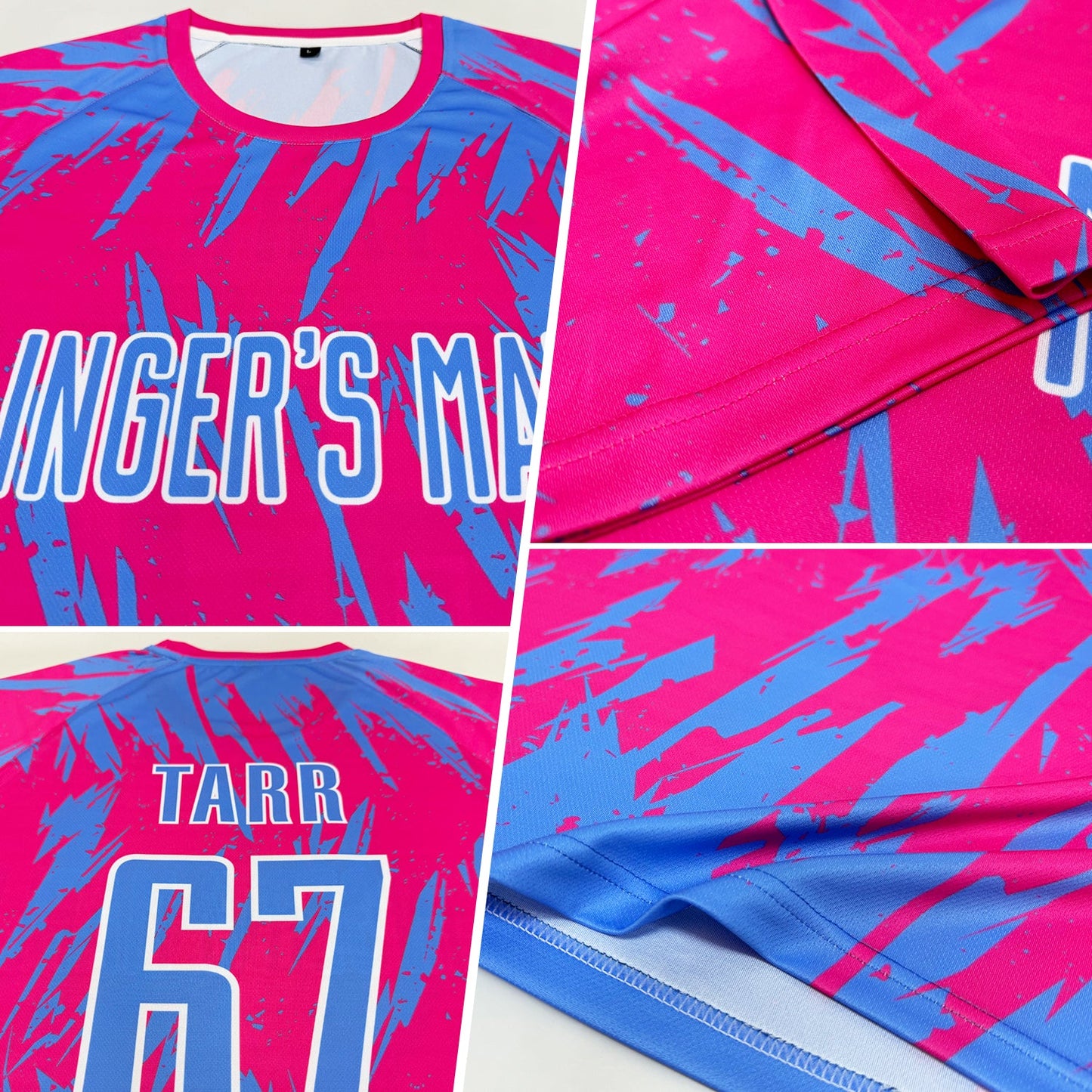 Custom Pink Light Blue-White Sublimation Soccer Uniform Jersey - Sky-Custom