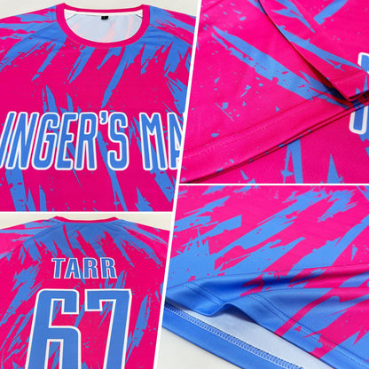Custom Pink Light Blue-White Sublimation Soccer Uniform Jersey - Sky-Custom
