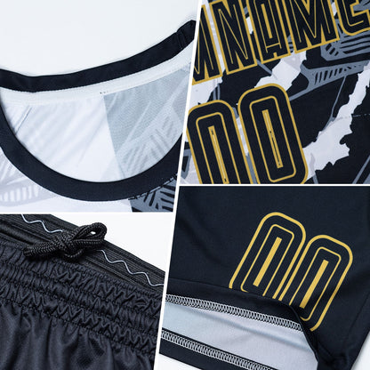 Custom Graffiti Pattern Black-Old Gold Scratch Sublimation Soccer Uniform Jersey - Sky-Custom