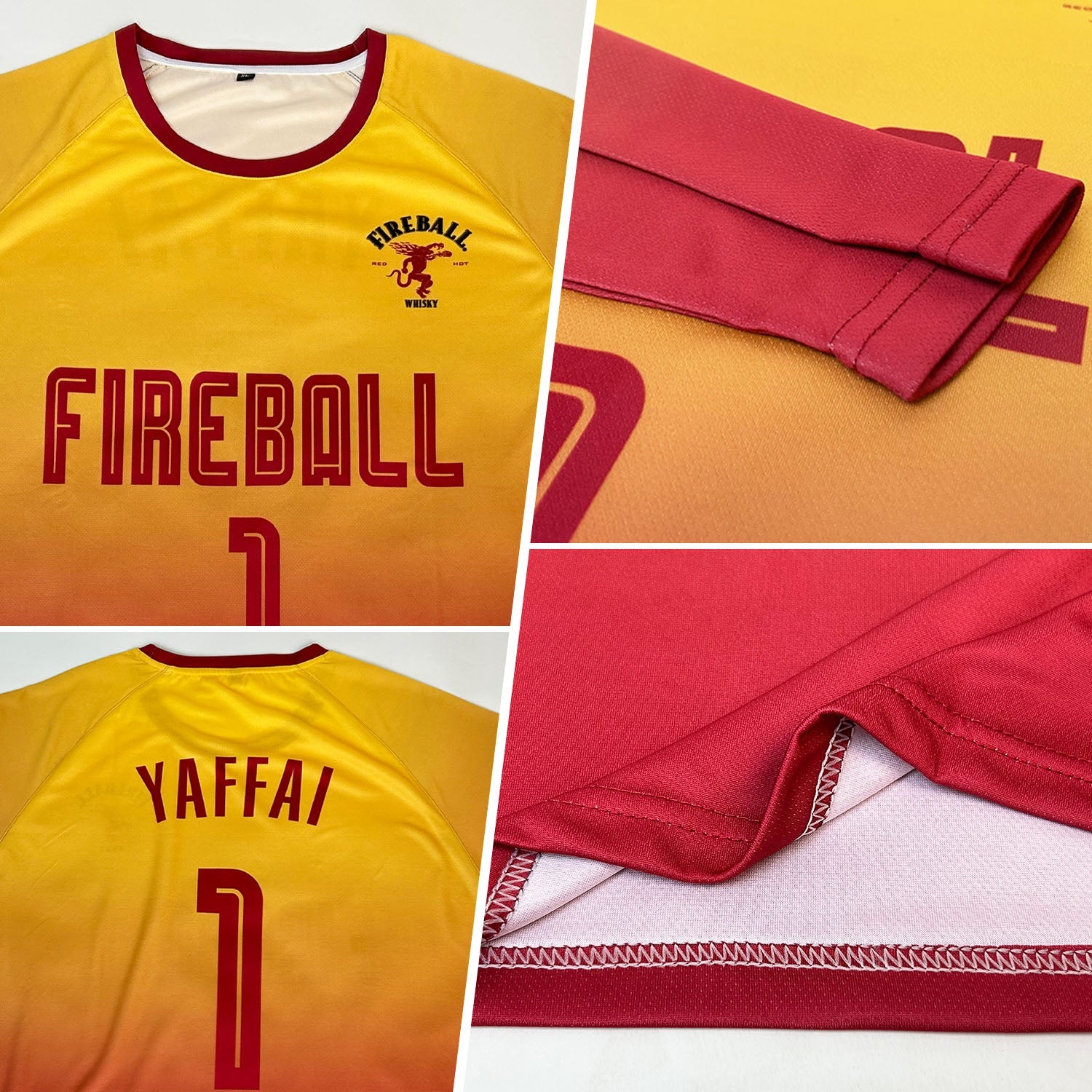 Custom Gold Crimson Sublimation Long Sleeve Fade Fashion Soccer Uniform Jersey - Sky-Custom