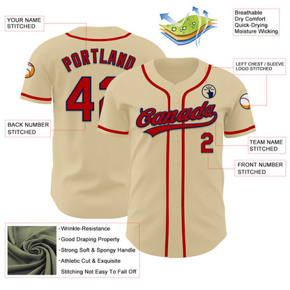 Custom Sand Red-Navy Authentic Baseball Jersey - Sky-Custom