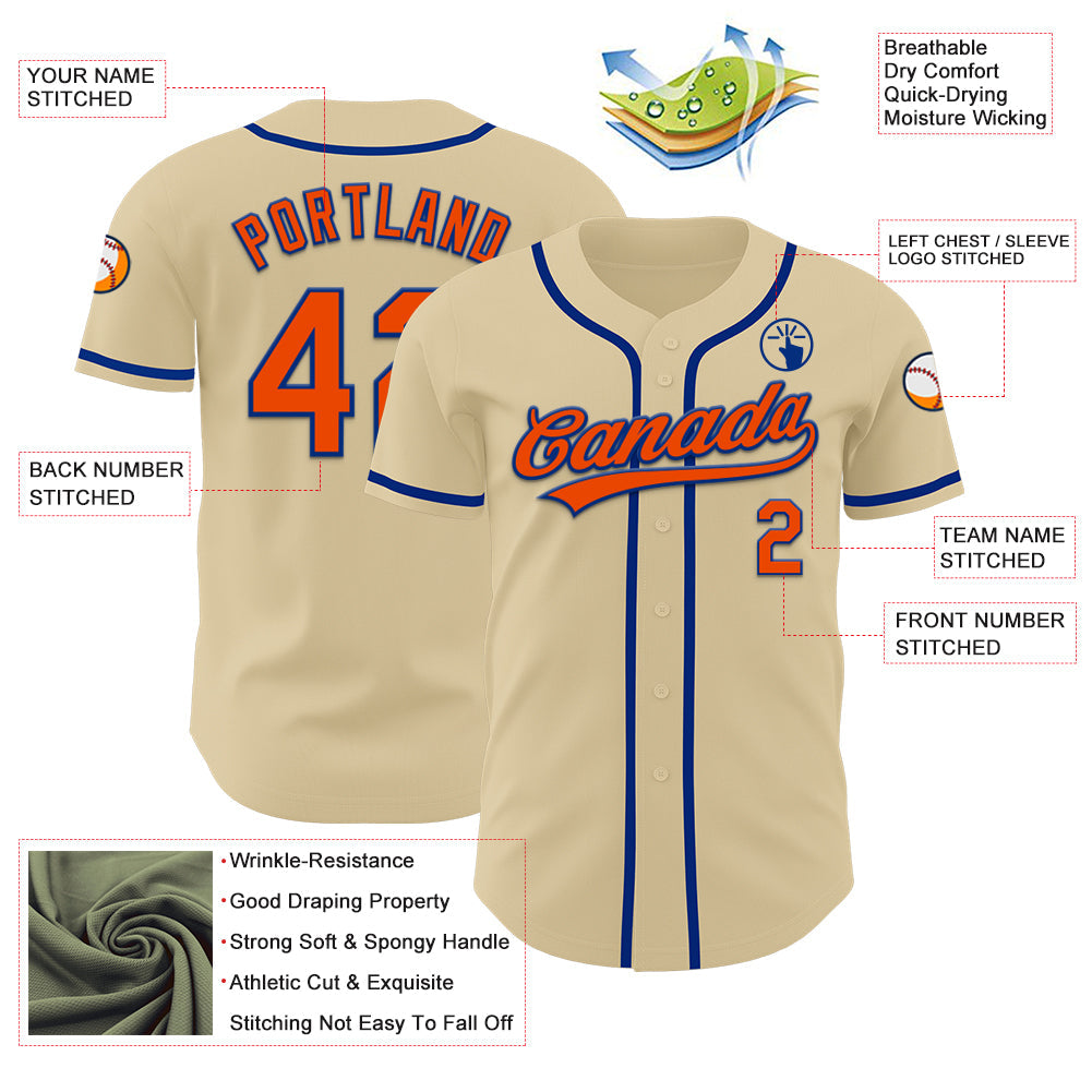 Custom Sand Orange-Royal Authentic Baseball Jersey - Sky-Custom