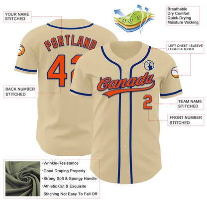 Custom Sand Orange-Royal Authentic Baseball Jersey - Sky-Custom