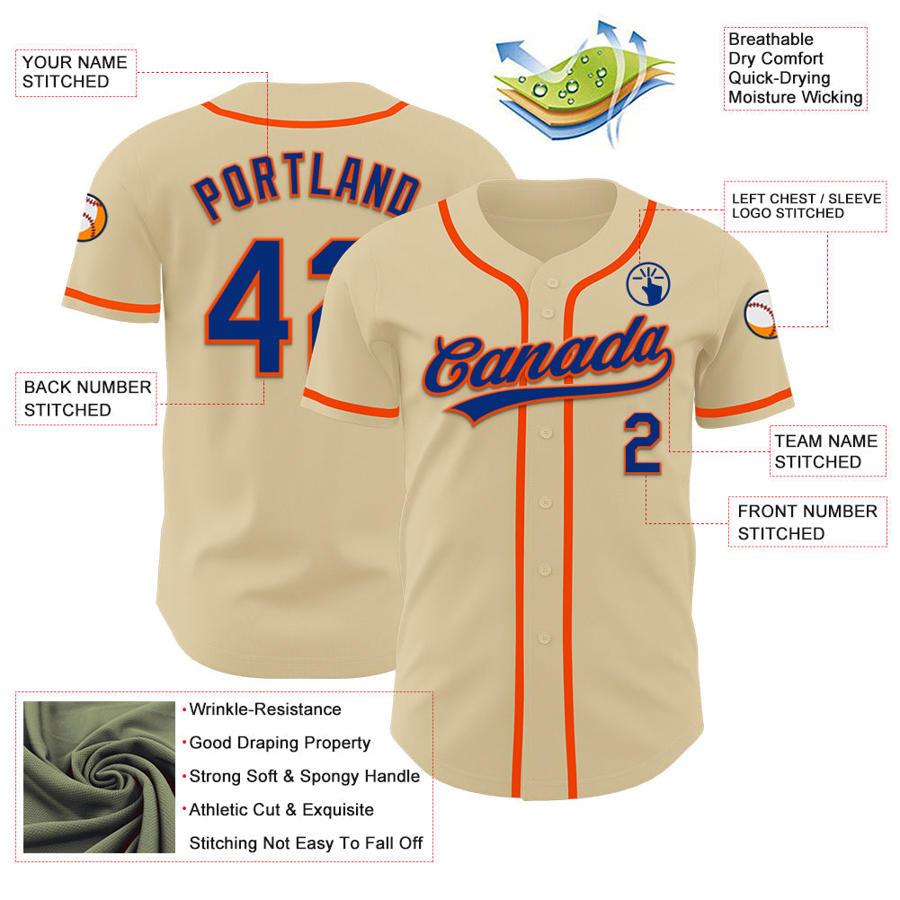 Custom Sand Royal-Orange Authentic Baseball Jersey - Sky-Custom