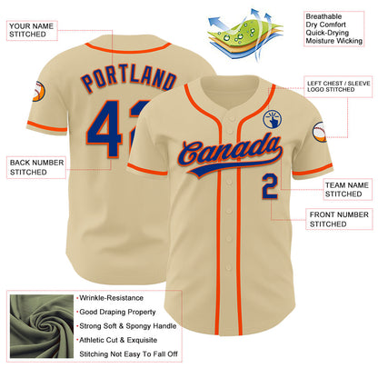 Custom Sand Royal-Orange Authentic Baseball Jersey - Sky-Custom