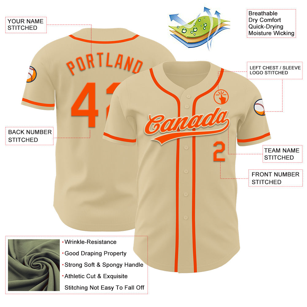 Custom Sand Orange Authentic Baseball Jersey - Sky-Custom