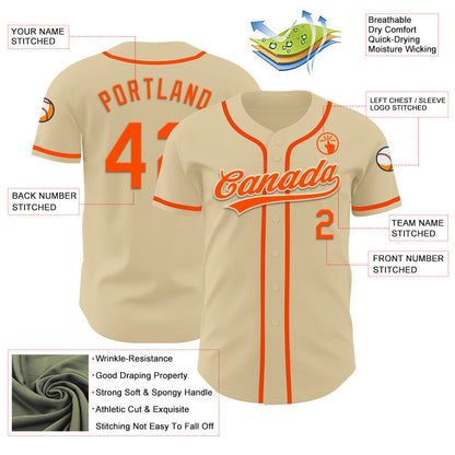 Custom Sand Orange Authentic Baseball Jersey - Sky-Custom