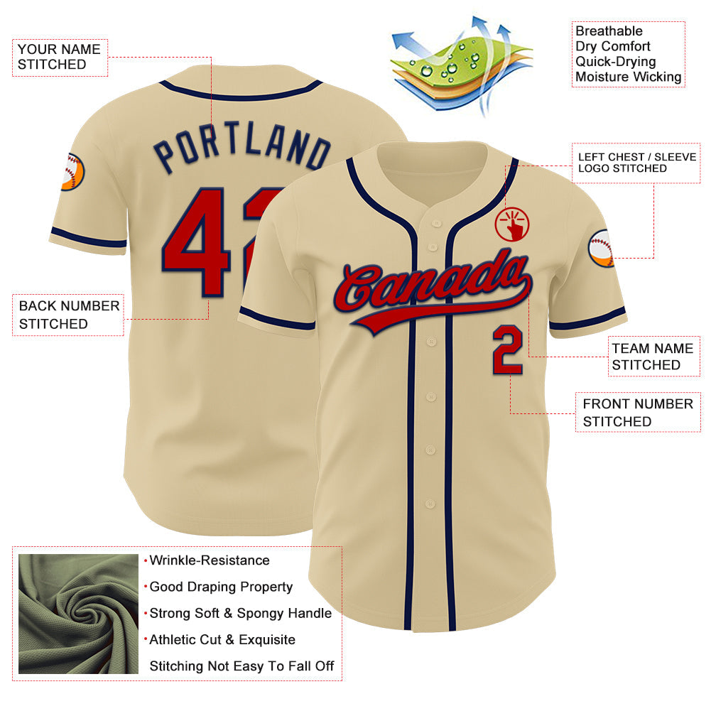 Custom Sand Red-Navy Authentic Baseball Jersey - Sky-Custom