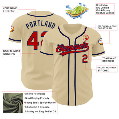 Custom Sand Red-Navy Authentic Baseball Jersey - Sky-Custom
