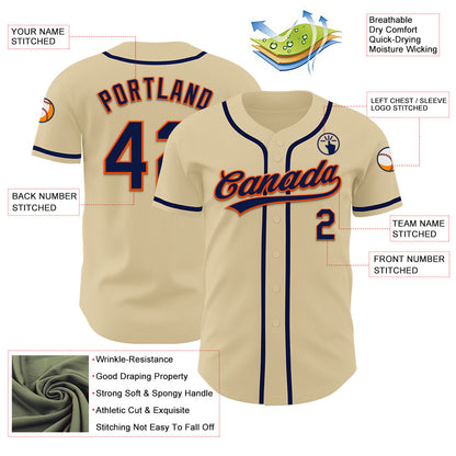 Custom Sand Navy-Orange Authentic Baseball Jersey - Sky-Custom