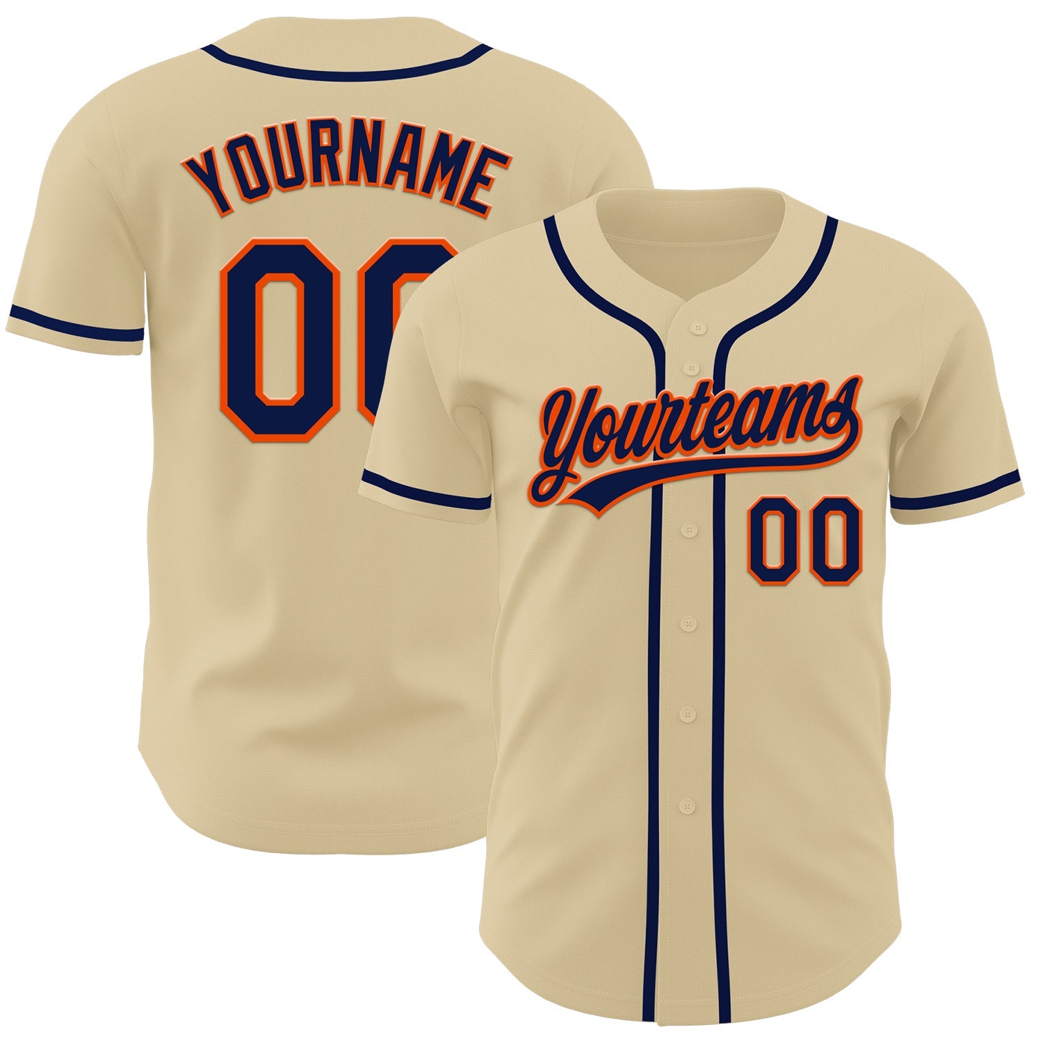 Custom Sand Navy-Orange Authentic Baseball Jersey - Sky-Custom