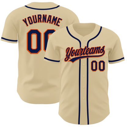 Custom Sand Navy-Orange Authentic Baseball Jersey - Sky-Custom