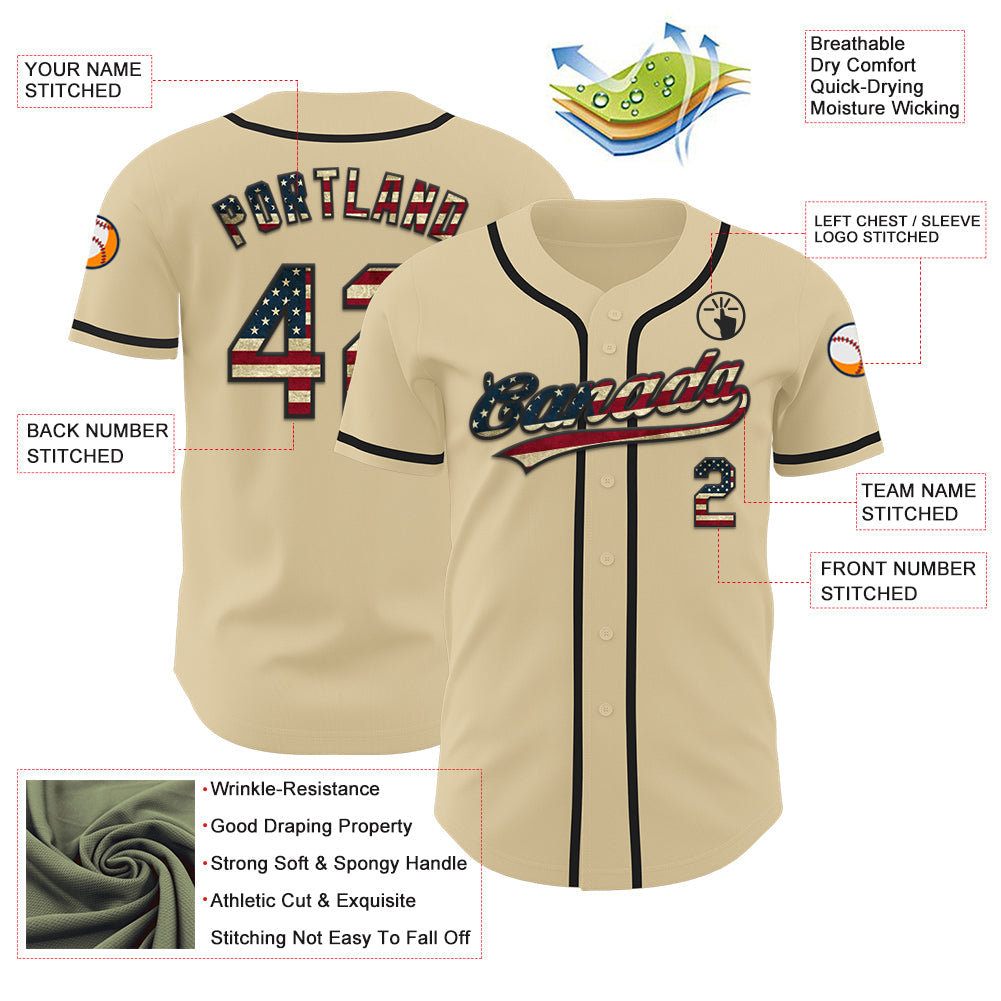 Custom Sand Vintage USA Flag-Black Authentic Baseball Jersey - Sky-Custom