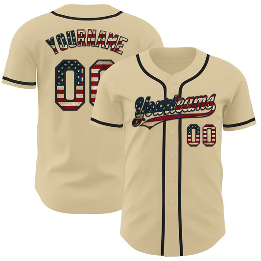 Custom Sand Vintage USA Flag-Black Authentic Baseball Jersey - Sky-Custom