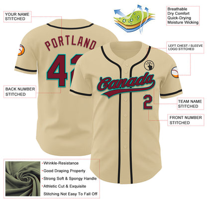 Custom Sand Crimson Black-Aqua Authentic Baseball Jersey - Sky-Custom