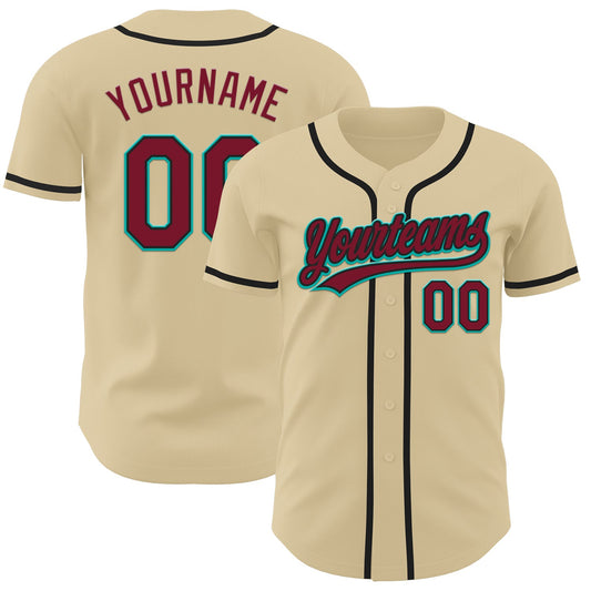 Custom Sand Crimson Black-Aqua Authentic Baseball Jersey - Sky-Custom