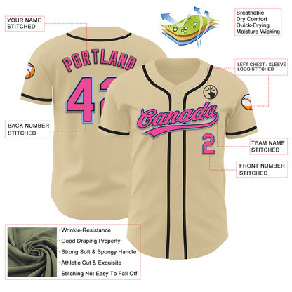 Custom Sand Pink Black-Light Blue Authentic Baseball Jersey - Sky-Custom
