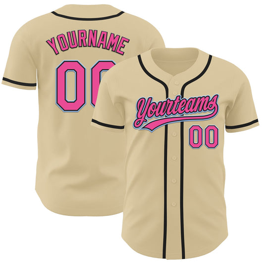 Custom Sand Pink Black-Light Blue Authentic Baseball Jersey - Sky-Custom