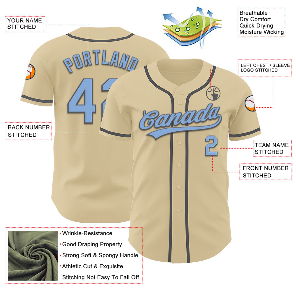 Custom Sand Light Blue-Steel Gray Authentic Baseball Jersey - Sky-Custom