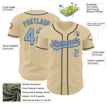 Custom Sand Light Blue-Steel Gray Authentic Baseball Jersey - Sky-Custom