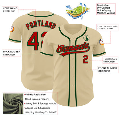 Custom Sand Red-Green Authentic Baseball Jersey - Sky-Custom
