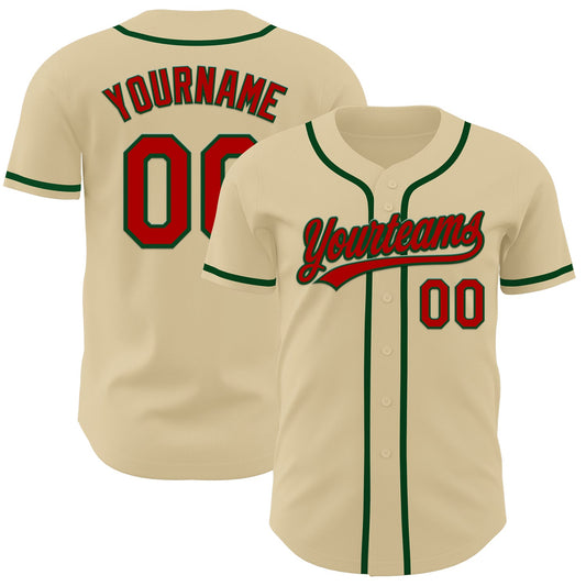 Custom Sand Red-Green Authentic Baseball Jersey - Sky-Custom