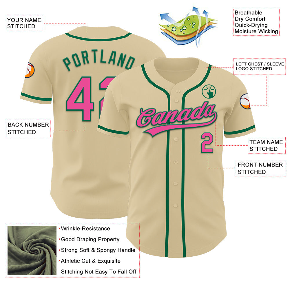 Custom Sand Pink-Kelly Green Authentic Baseball Jersey - Sky-Custom
