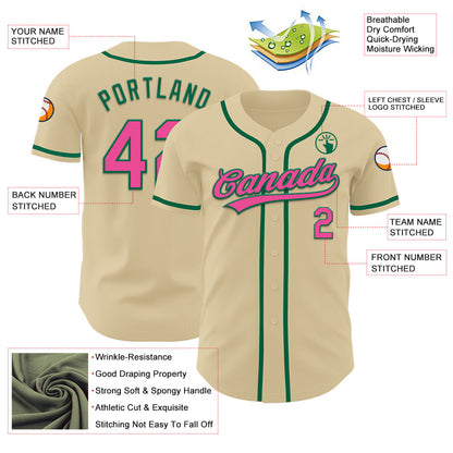 Custom Sand Pink-Kelly Green Authentic Baseball Jersey - Sky-Custom
