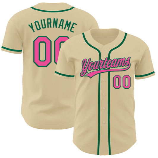 Custom Sand Pink-Kelly Green Authentic Baseball Jersey - Sky-Custom