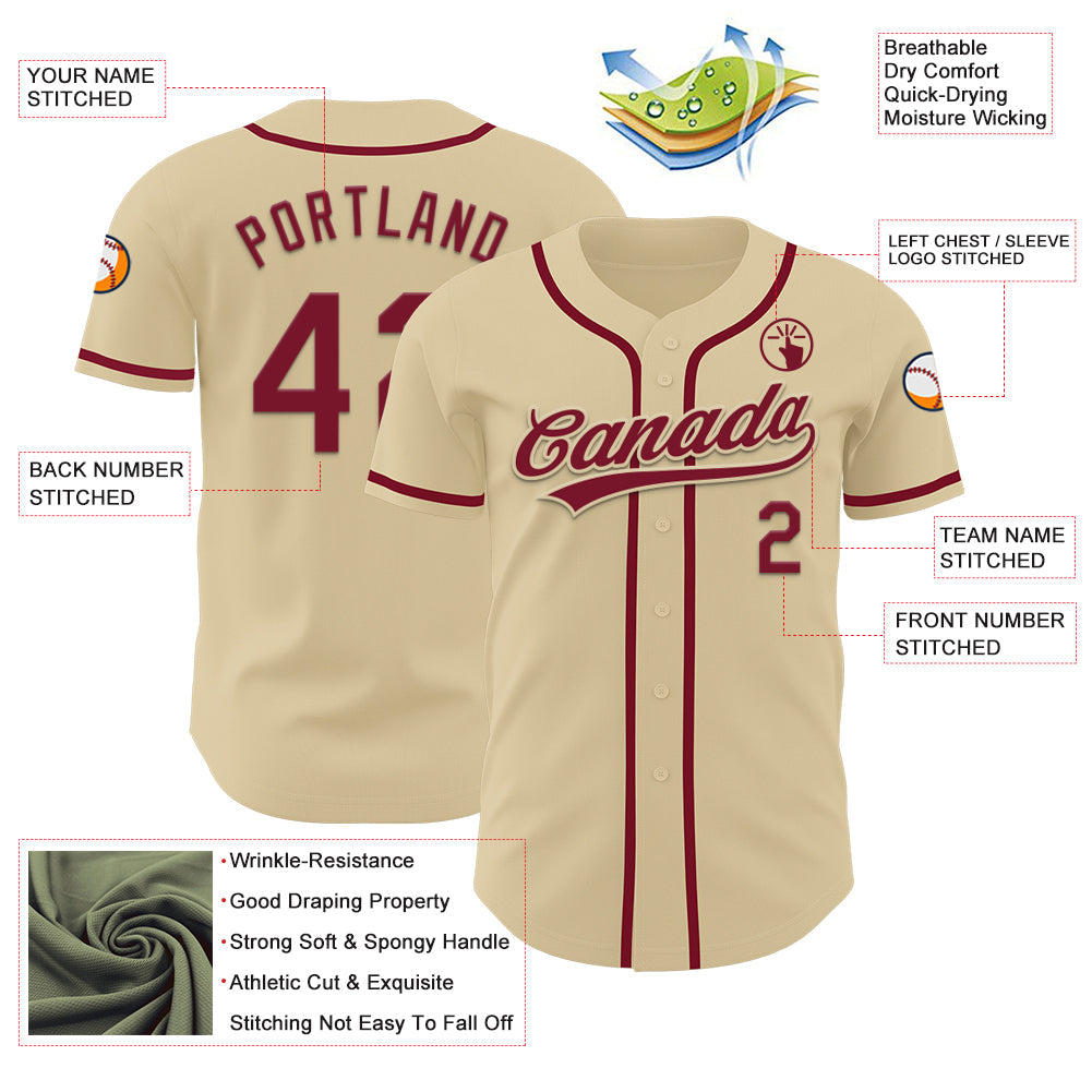 Custom Sand Crimson Authentic Baseball Jersey - Sky-Custom