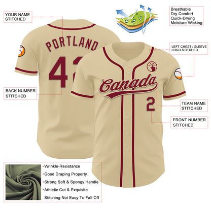 Custom Sand Crimson Authentic Baseball Jersey - Sky-Custom