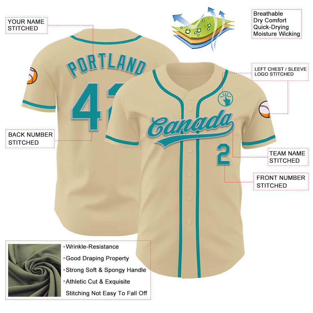 Custom Sand Teal-Gray Authentic Baseball Jersey - Sky-Custom