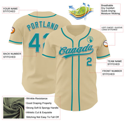 Custom Sand Teal-Gray Authentic Baseball Jersey - Sky-Custom