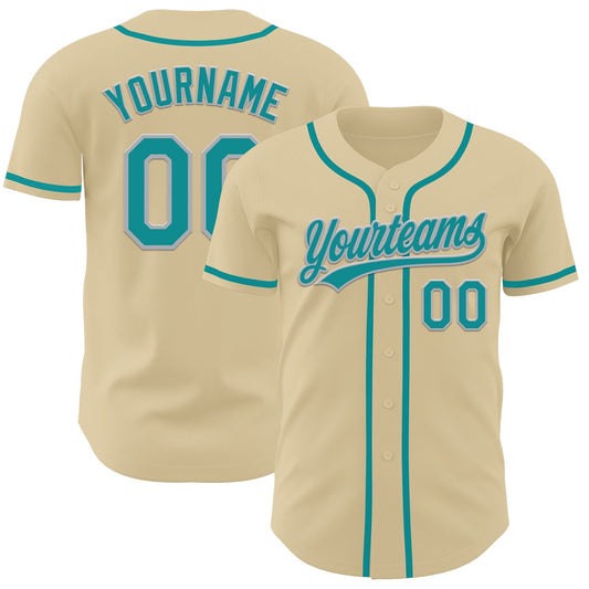 Custom Sand Teal-Gray Authentic Baseball Jersey - Sky-Custom