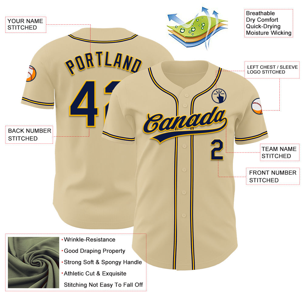 Custom Sand Navy-Gold Authentic Baseball Jersey - Sky-Custom