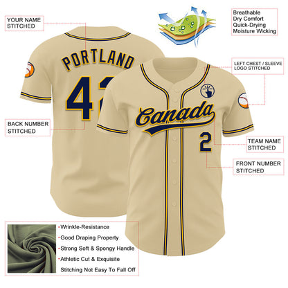 Custom Sand Navy-Gold Authentic Baseball Jersey - Sky-Custom