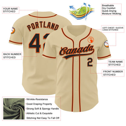 Custom Sand Black-Orange Authentic Baseball Jersey - Sky-Custom