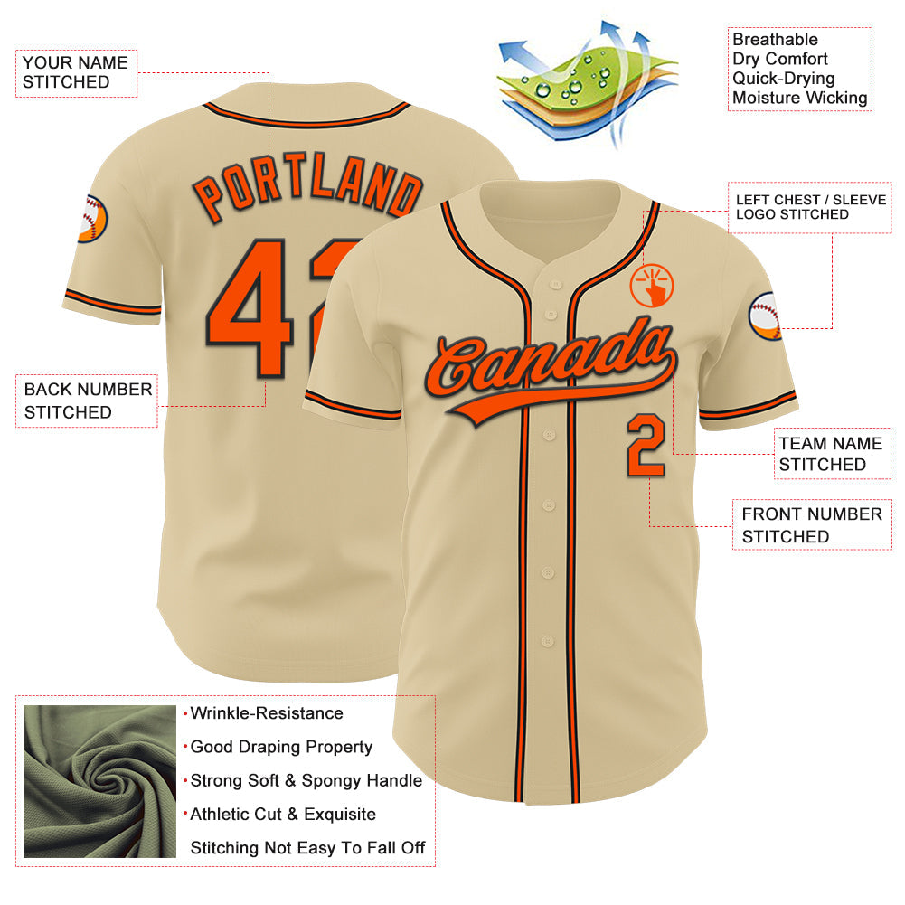 Custom Sand Orange-Black Authentic Baseball Jersey - Sky-Custom