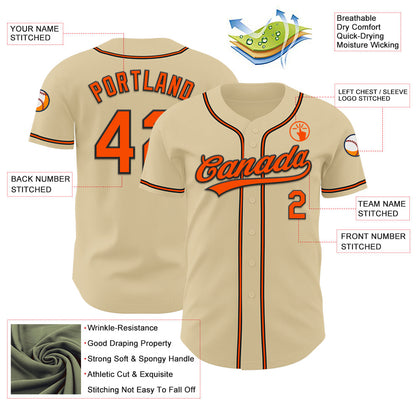 Custom Sand Orange-Black Authentic Baseball Jersey - Sky-Custom