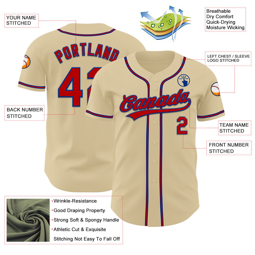 Custom Sand Red-Royal Authentic Baseball Jersey - Sky-Custom