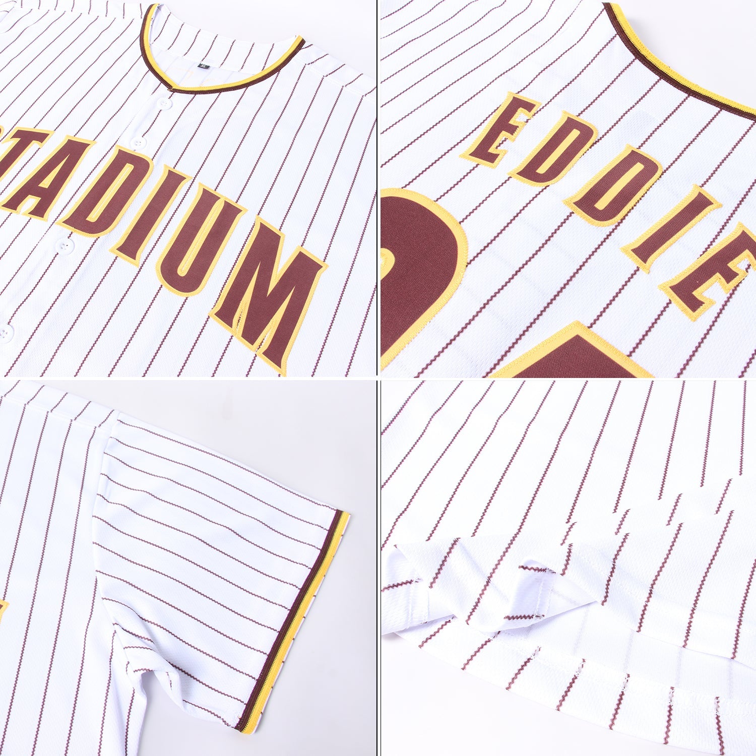 Custom White Brown Pinstripe Brown-Gold Baseball Jersey - Sky-Custom
