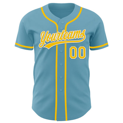 Custom Shadow Blue Yellow-White Authentic Baseball Jersey - Sky-Custom