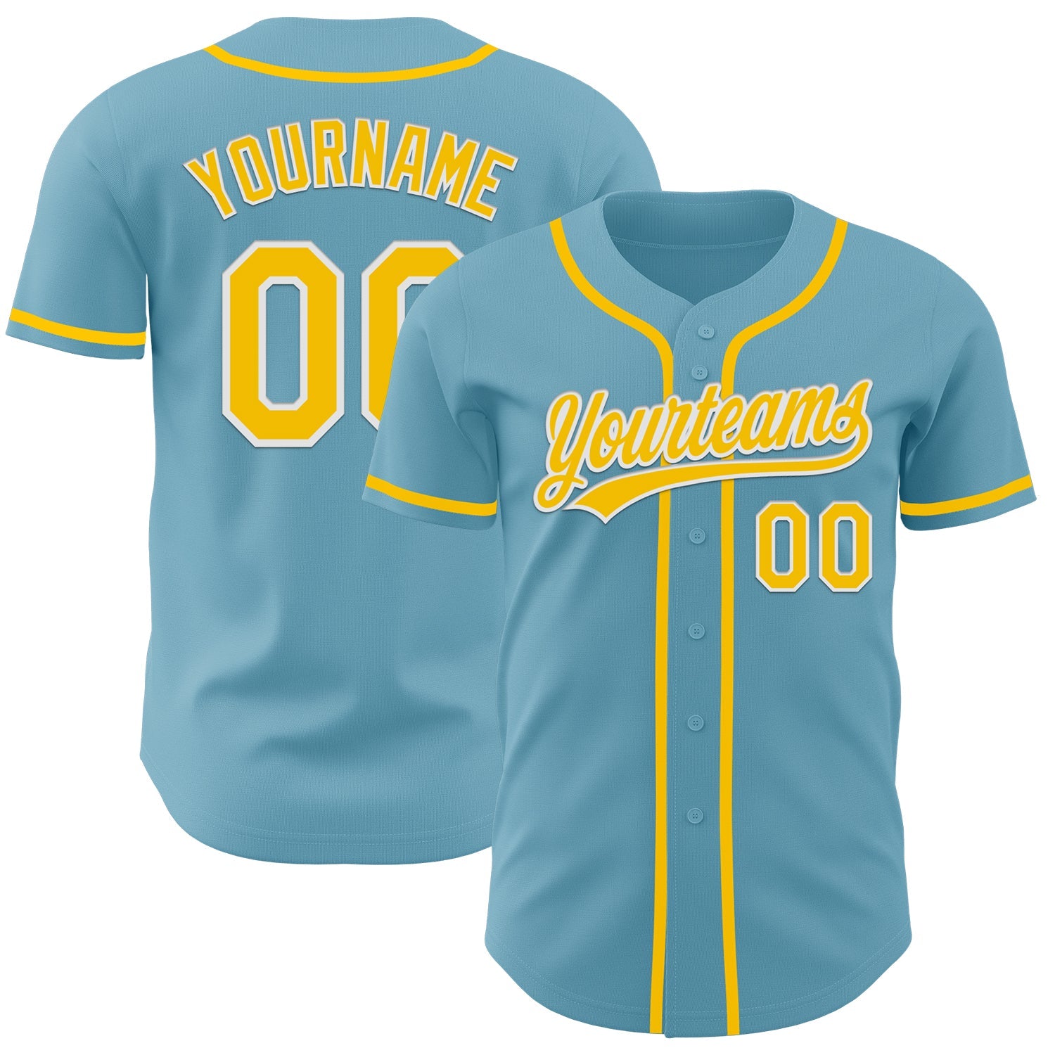 Custom Shadow Blue Yellow-White Authentic Baseball Jersey - Sky-Custom