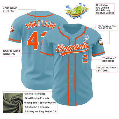 Custom Shadow Blue Orange-White Authentic Baseball Jersey - Sky-Custom