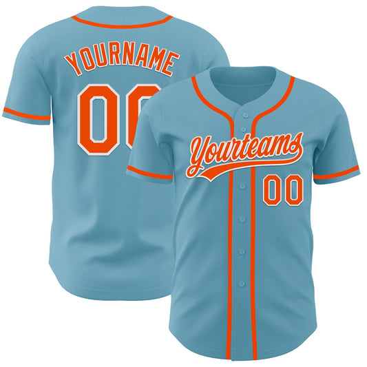Custom Shadow Blue Orange-White Authentic Baseball Jersey - Sky-Custom