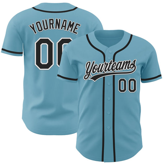 Custom Shadow Blue Black-White Authentic Baseball Jersey - Sky-Custom