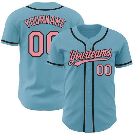 Custom Shadow Blue Medium Pink-Black Authentic Baseball Jersey - Sky-Custom