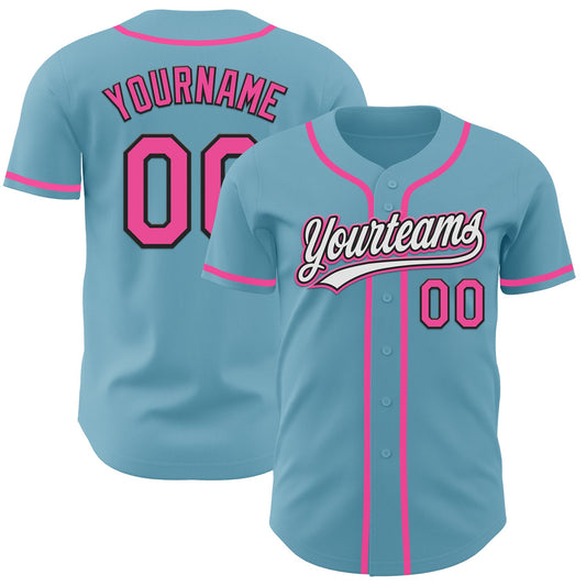 Custom Shadow Blue Pink-Black Authentic Baseball Jersey - Sky-Custom