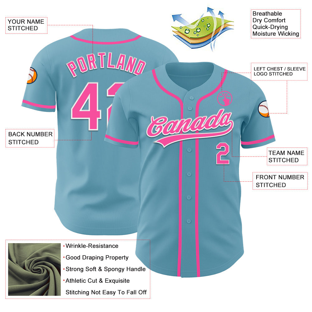 Custom Shadow Blue Pink-White Authentic Baseball Jersey - Sky-Custom